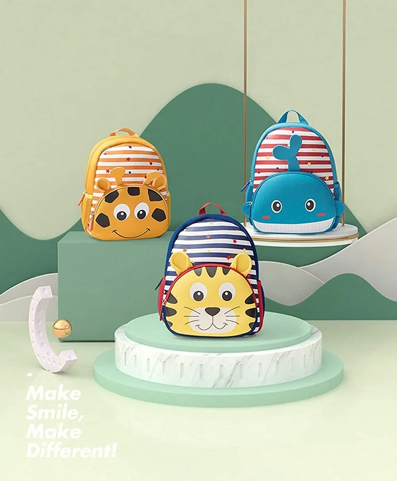 Custom Cartoon Design Children Fashion Lightweight Neoprene Kids 3D Cute Animal Book School Backpack Bag