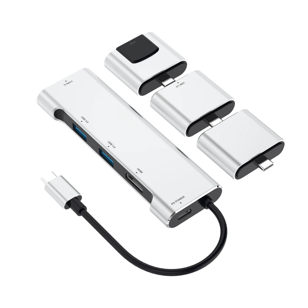 
5 In 1 USB-C Adapter PD Charging 4 Ports USB3.0 Video Converter USB Type C Hub 