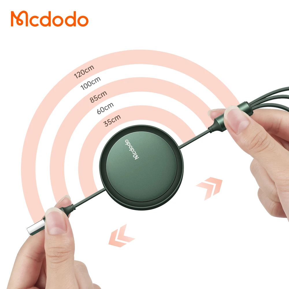 Mcdodo 3A Charging 3 in 1 Light-ning+Micro+Type C Data Cable, Multicharger Multi USB Retractable Charger Cable