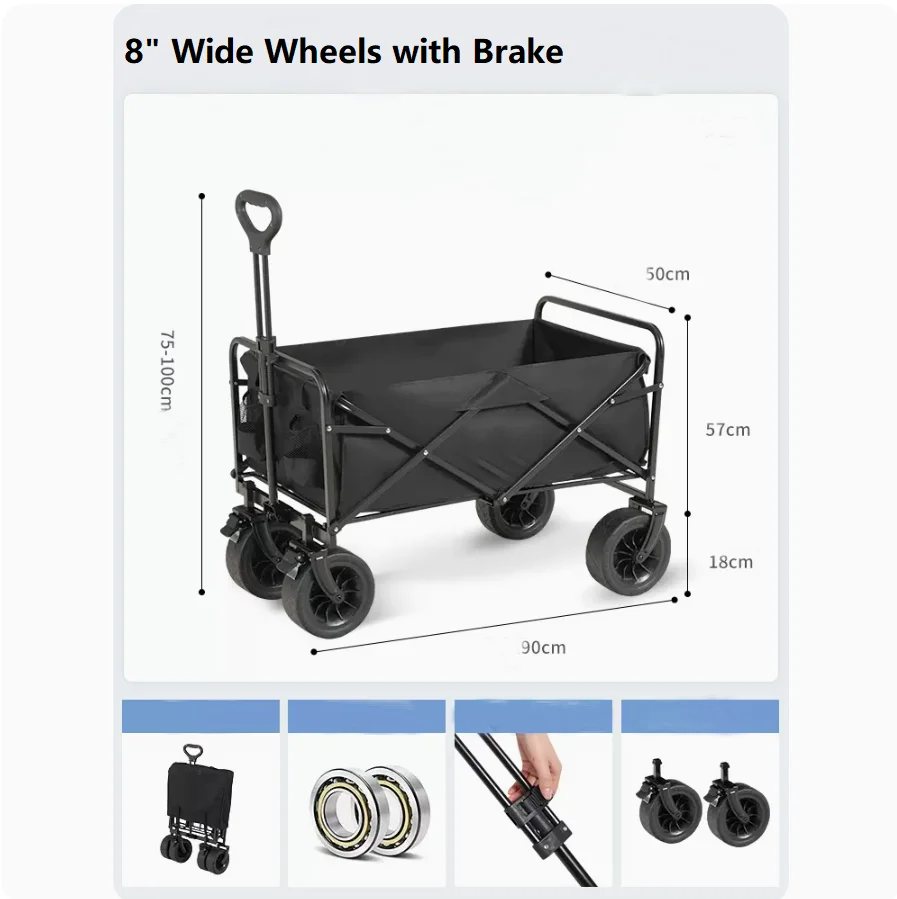 Entai Folding Wagon Outdoor Cart Beach Trolley Wholesale Fully Folding Camp Car Small Size After Folding Easy to Carry and Store