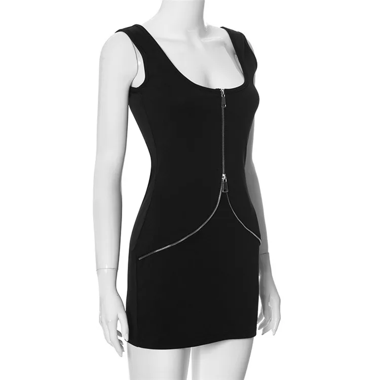 MS210-fashion black bodycon dress zipper summer dresses women 2024