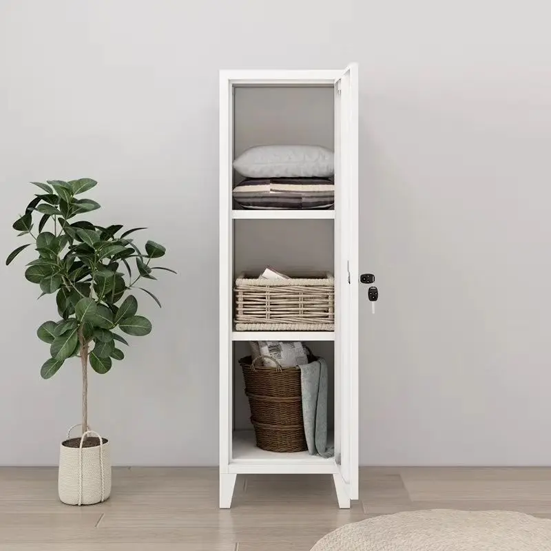 Metal Lockers Horizontal Lockable One Single Door Wardrobe Home Furniture School Gym Storage Steel Modern Pink 3 Compartment