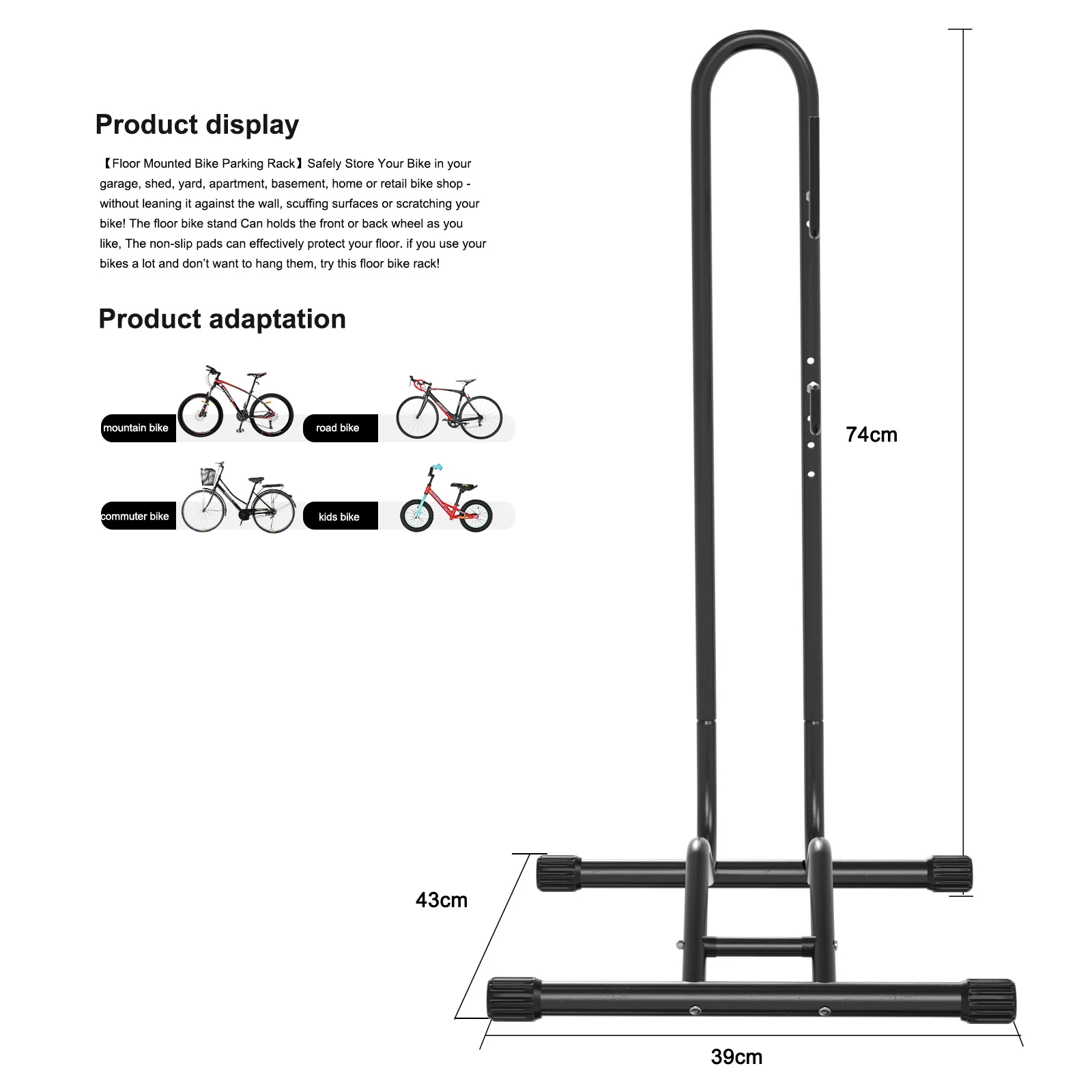 3 in 1 Bicycle Floor Type Parking Rack Bike Display Stand Bicycle for Mountain MTB & Road Bikes Indoor Outdoor Garage Stor