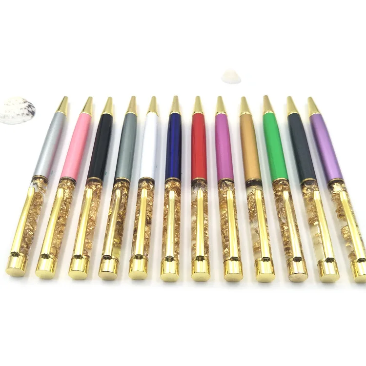 Y-24 New bling bling design gold liquid foil metal ball pen gift promotional custom logo floating DIY glitter ballpoint pen
