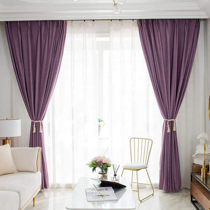 Fashion Modern American Style Stock Already Made Blackout Fabric Cardamom Purple Crushed Velvet Window Curtains For Living Room