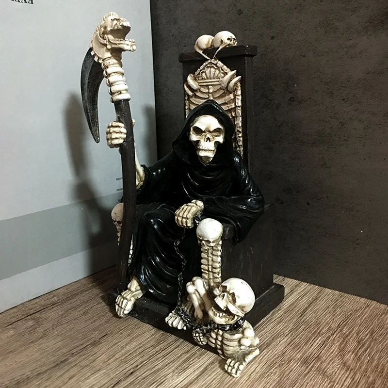 Resin ghost statue  with chair halloween Celebration Gifts Grim Reaper  folk crafts   skull sculpture  desk decoration