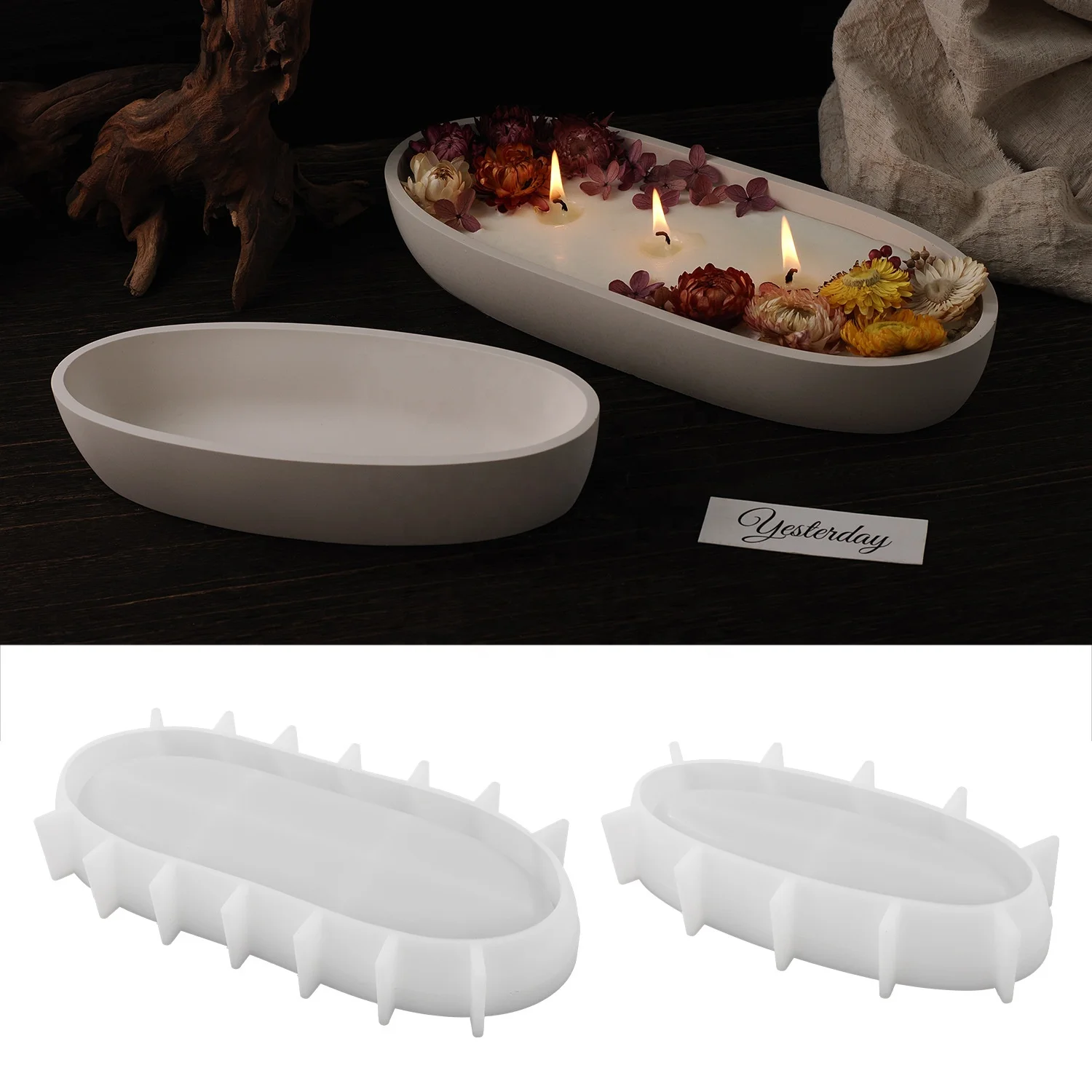 CARATTE Boat Shape Succulent Plant Pot Silicone Mold Oval Tray Cement Candle Vessel Mold for Art Crafts