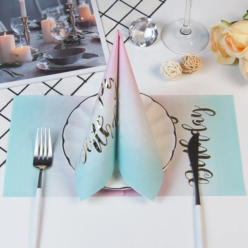 Bide to be Bachelorette Engagement Wedding party rose gold foil paper tissue napkins with custom request