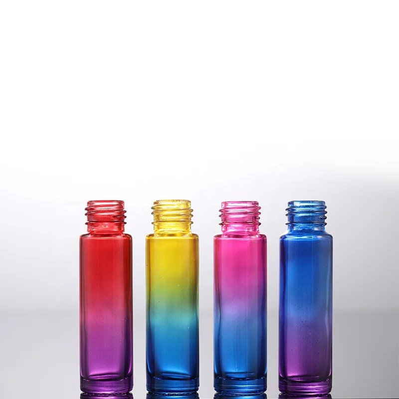 2019 hot sale high quality 10ml rainbow colored glass essential oil or perfume roller ball bottle