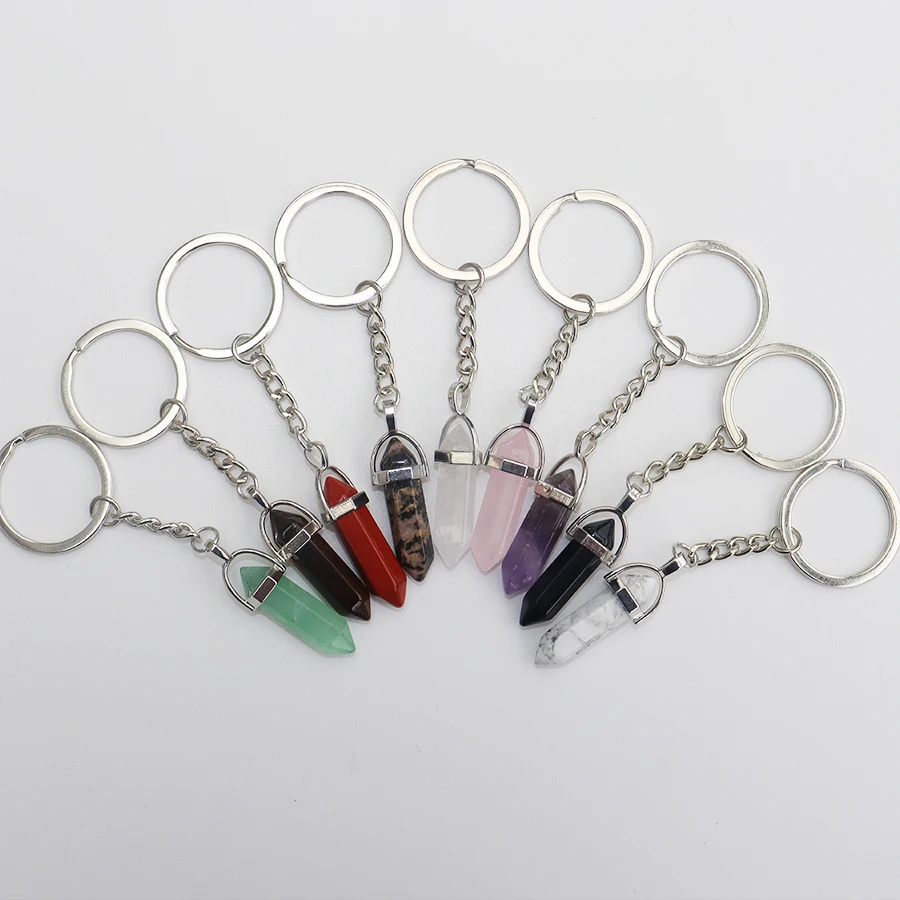 Wholesale crystal keychains natural crystal beautiful anti-loss cure amethyst tiger eye