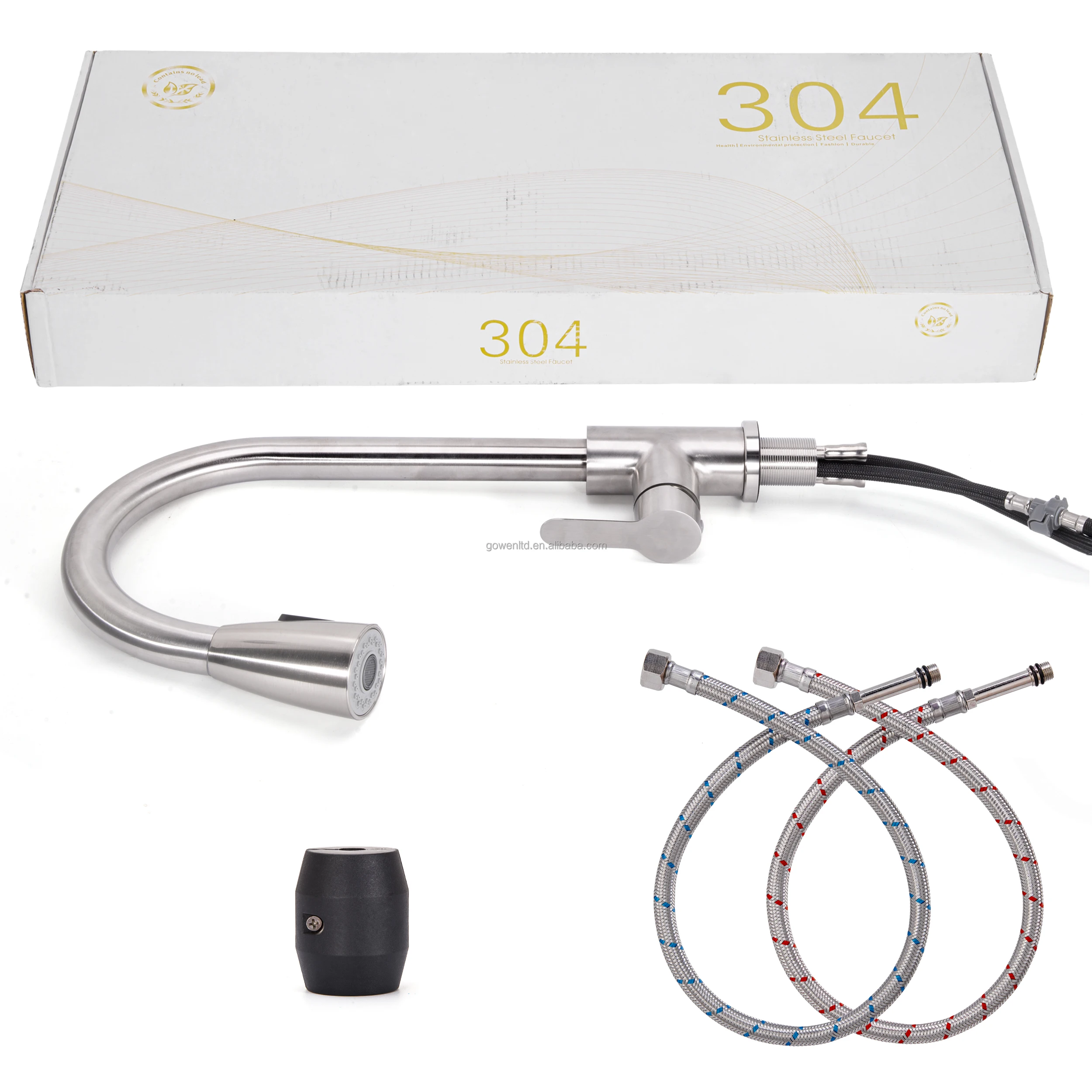 Tapwares Pull Down Stainless Steel Waterfall Spout Brushed Nickel Kitchen Faucet Kitchen Sink