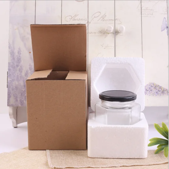 Food grade hexagonal honey glass jar jam pudding jar with screw metal lid 45ml 85ml 100ml 180ml 280ml 380ml 730ml