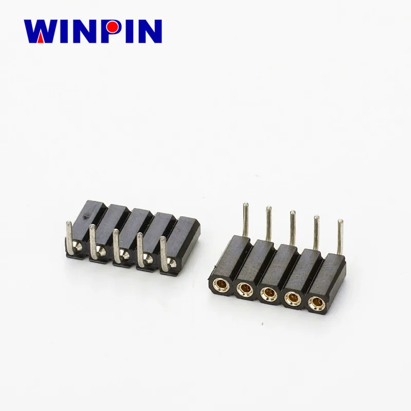 2.54mm female header connector 254mm pitch 5 pin board to board pcb connector one row right angle machined round pin samtec