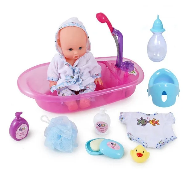 Hot sales bath baby toys 12 inch educational bathtime doll set interesting toy girl doll with two colors mixed