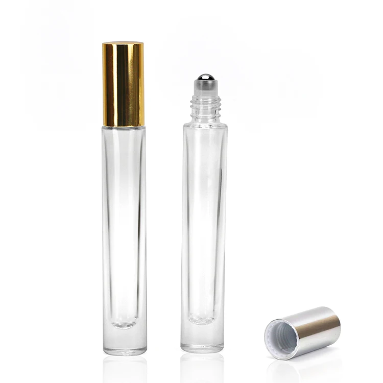 Wholesale 10 ml transparent thick bottom essential oil bottle roll on glass 10ml roller perfume bottle with stainless steel ball