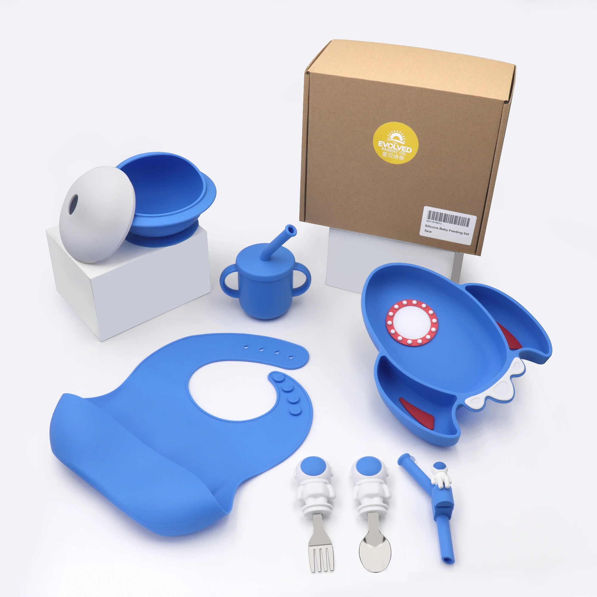 Astronaut Dining Eating Plates Spoon Tableware Bpa Free For Kids Placemat Toddler Food Grade Bowl Silicone Baby Feeding Set