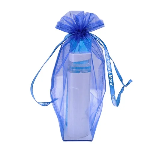 Royal Blue Card Gusseted Flat Bottom Organza Drawstring Bag Bottom Organza Bag Gusseted Organza Bag