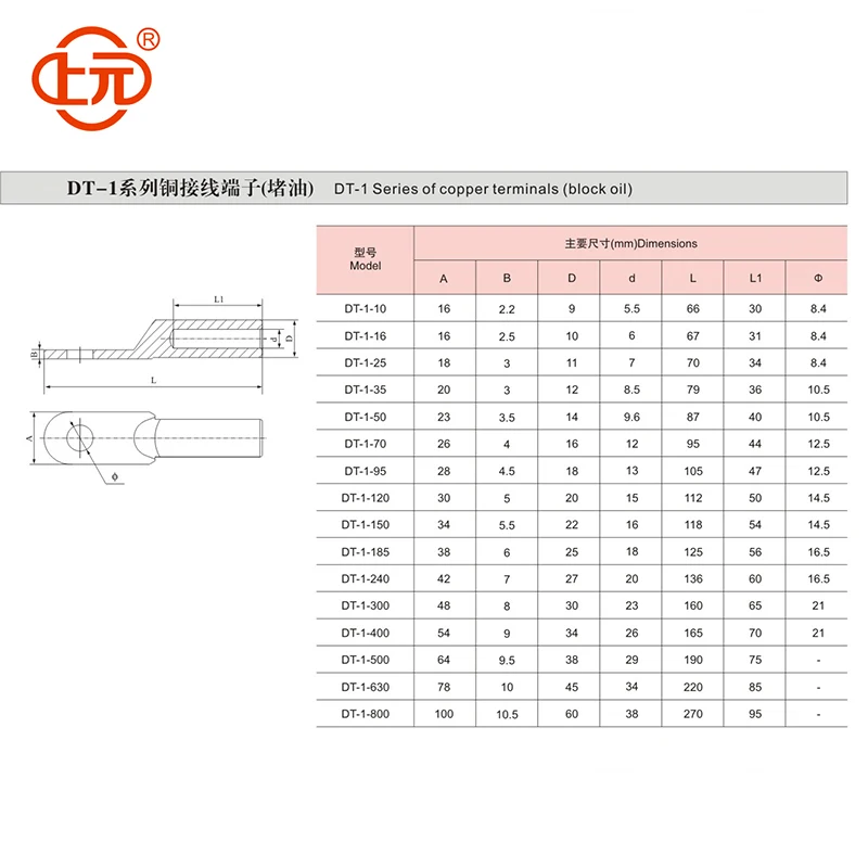 Shangyuan DT-1-400 ² DT-1-400mm2 клеммы медные соединительные трубки din типа
