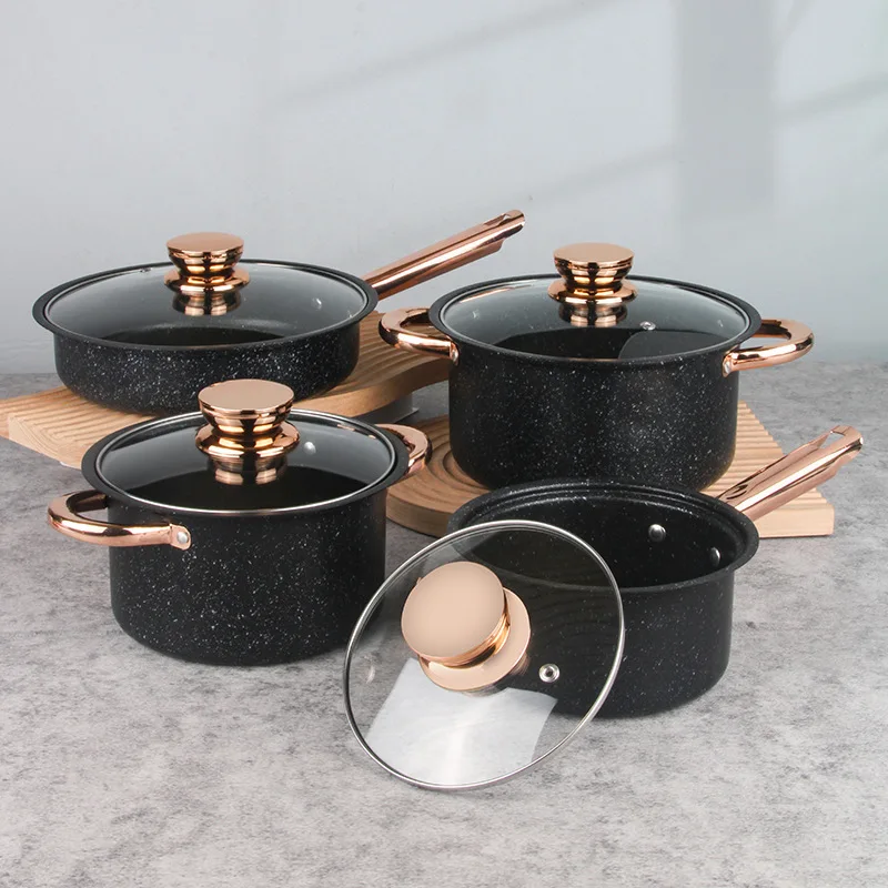 Customized 8 Pcs Aluminum Non Stick Cookware Wok Medical Stone Gift Set Cookware Pans and Pots Set Kitchen