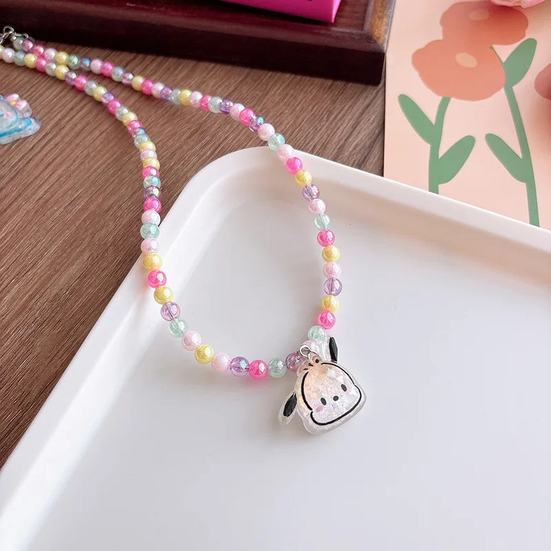 Handmade Resin Hello Kitty Rainbow Snow Kids Bead Necklace Vintage Style DIY Fashion Geometric Pattern Child Jewelry