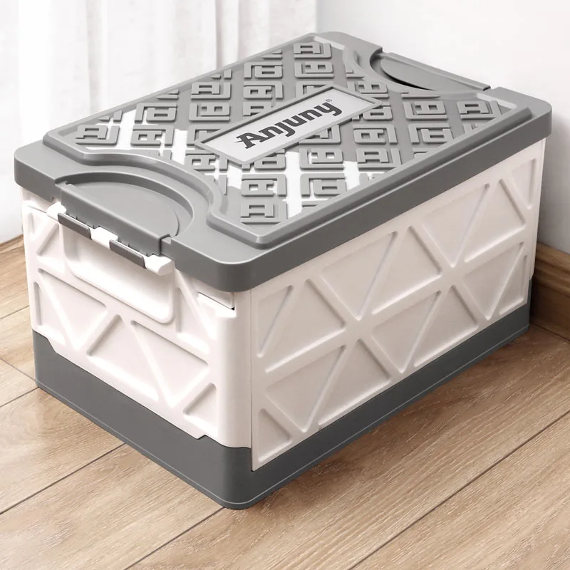 Anjuny Storage Bins 55L Foldable Container Plastic Car Trunk Boxes With Lids And Doors