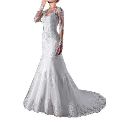 2021 factory price bridal wedding dress wedding grown  Exquisite Illusive Full Sleeve Mermaid Wedding Dress