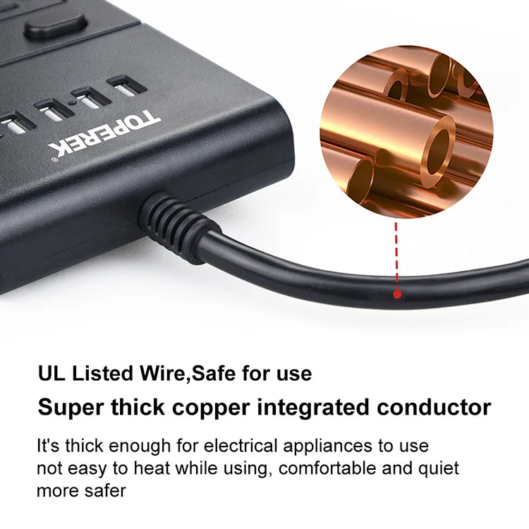 Умный USB-удлинитель TOPEREK, 12 розеток переменного тока с защитой от заземления