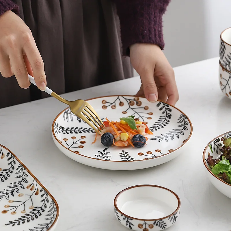 Ruili RL-R200315 Hand Painting Porcelain Plate High Quality Ceramic Platter Tray Flat Dinnerware Tableware