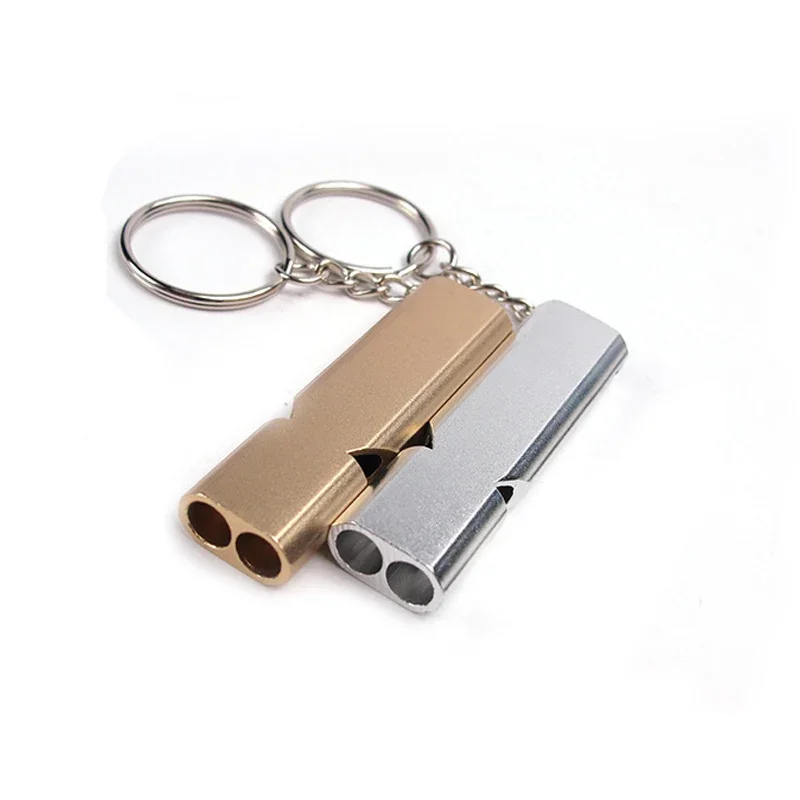 Multifunction Outdoors Portable High Decibel 150dB Keychain Whistle Aluminum Alloy Double Pipe Emergency Survival Whistle Tools