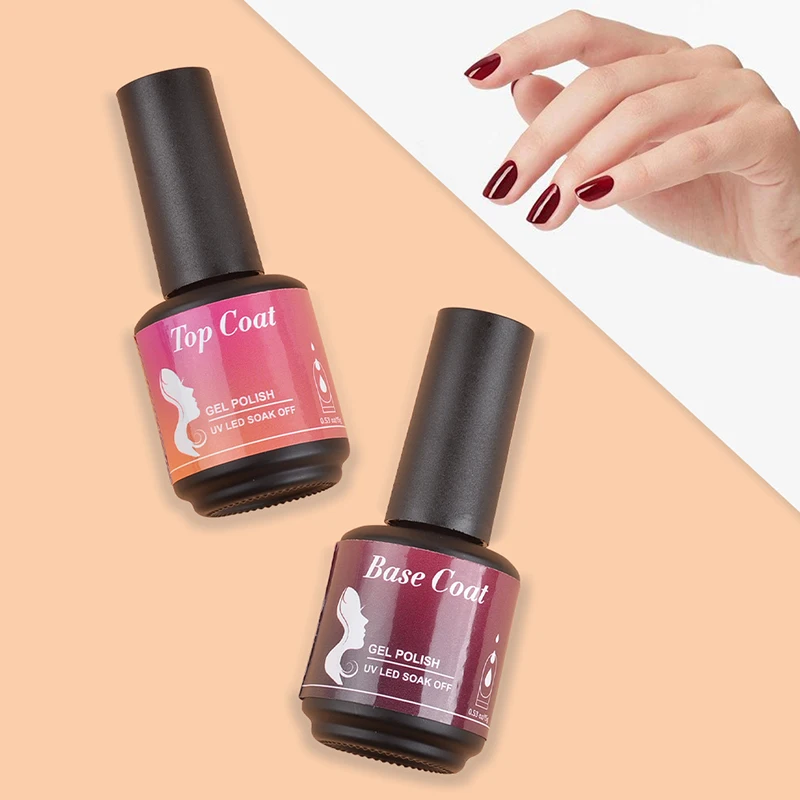 Private Label Brand 15ml Natural Rubber Base Coat Gel Nail No Wipe High Shine Super Matte Top Coat Gel Nail Polish