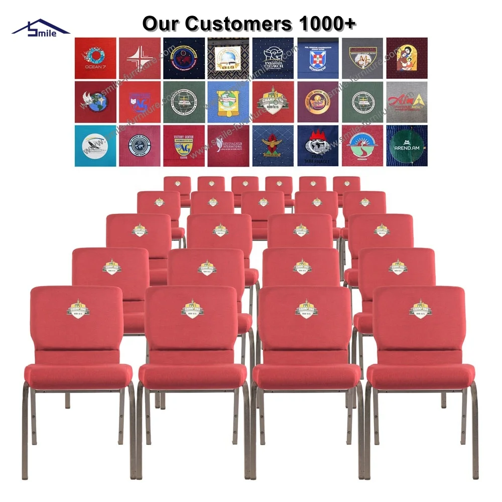 New Modern Design Custom Logo Thickening Fabric Church Chair with Durable Metal Legs