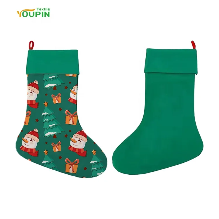 Custom Print Green Red Christmas Socks Polyester Sublimation Christmas Stockings Xmas Tree Hanging Decoration Gift Socks
