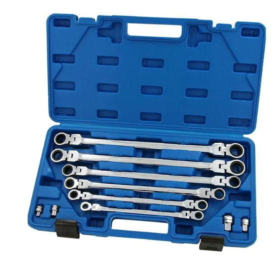 10 Pcs Metric Extra Long Double End Flex Head Aviation Wrench Ratchet Wrench Spanner Set 8mm-19mm Chrome Vanadium Steel