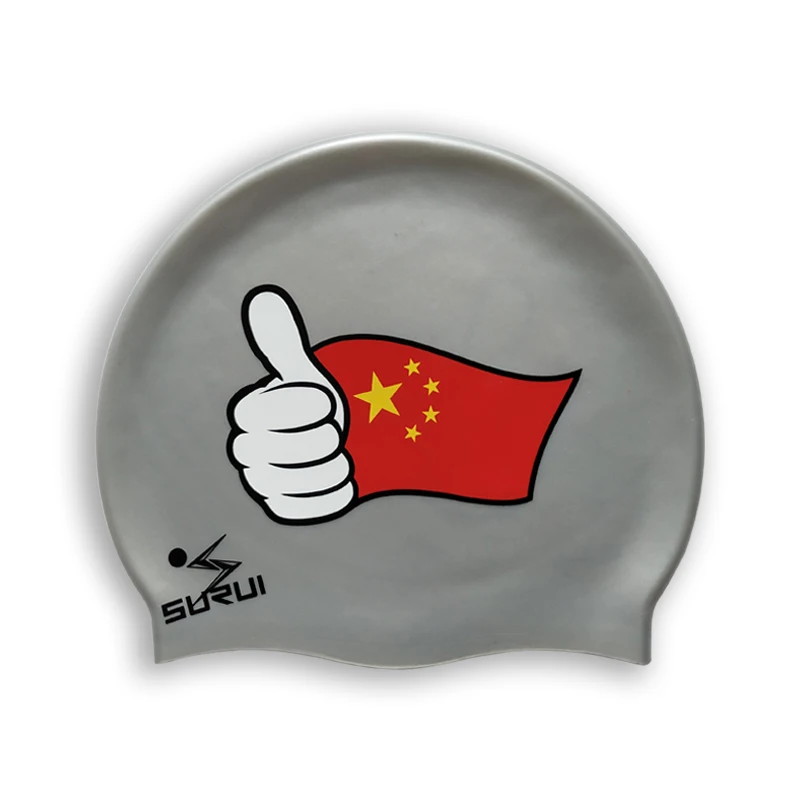 Waterproof 100% Silicone National Flags Nude Kids Swimming Pool Cap