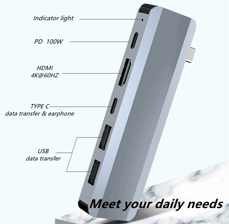 Type C to USB 3.0 Hub 5in1 7in1 Docking Station Hub 3.0 PD  RJ45 10 100M for Ultra-thin notebook