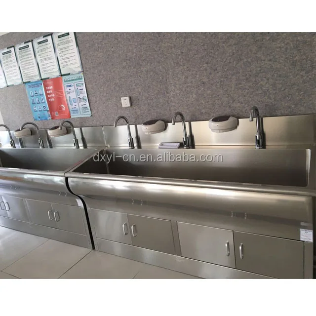 Хирургическая раковина для мытья рук с сенсорными кранами из нержавеющей стали использования в больницах
