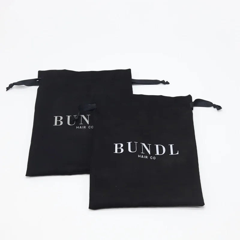 Luxury Custom Branded Black Suede Fabric Packaging Pouch Suede Shoe Bundle Hair Hat Cloth Dust Drawstring Bag