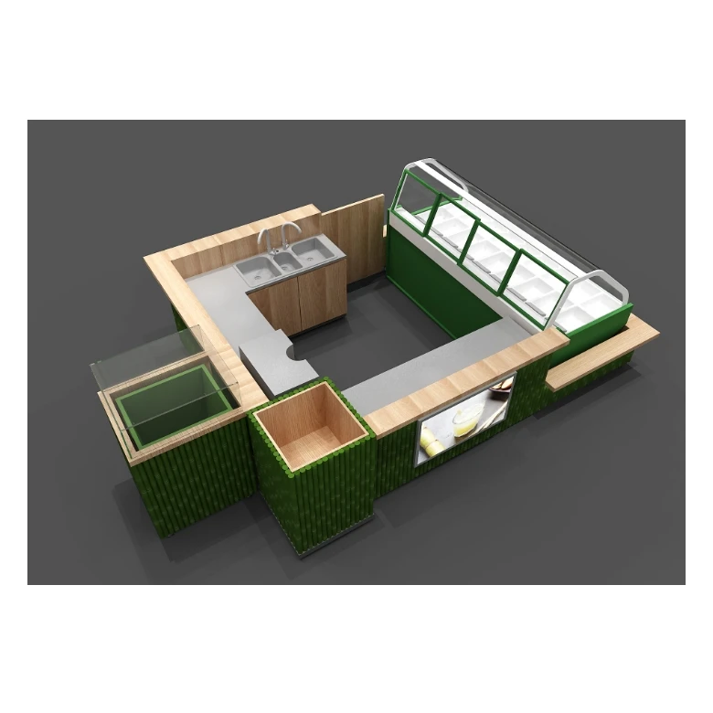 Fast Food Kiosk Customized Shop Furniture Mall Kiosk Wood Modern Commercial Retail Indoor Panel Wood and Metal Podium with Light