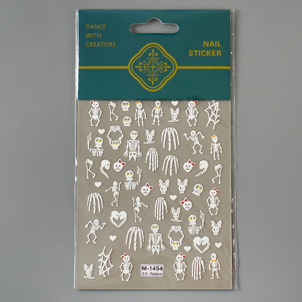 5D Halloween Nail Art Stickers Embossed Nail Sticker Vampire Zombie Skull Bone Hand Nail Sticker Decal
