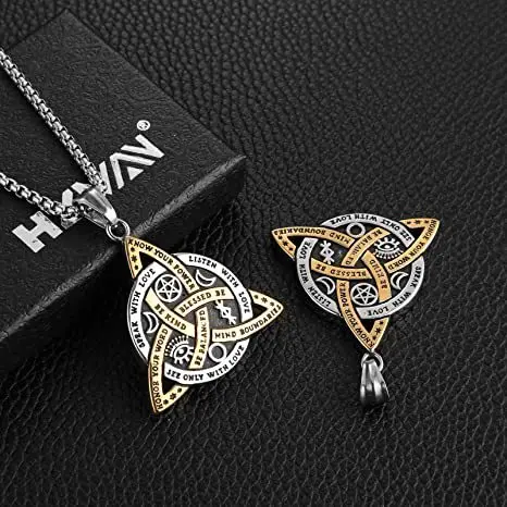 Protective Amulet Jewelry Necklace Viking Witch Celtic Knot Pendant Necklace for Women Men Moon and Sun Viking Jewelry Pendant