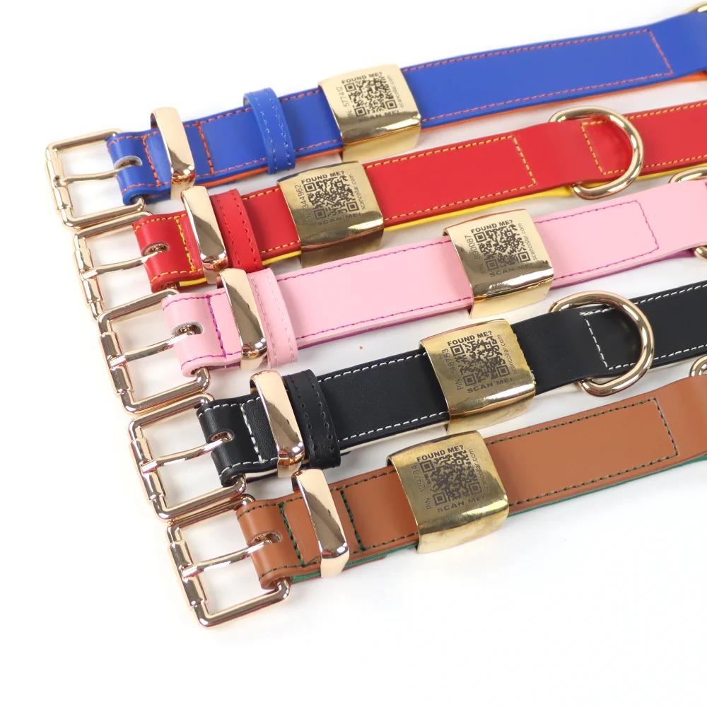 Luxury PU Leather Pet Collar Custom Colors Softly Padded Waterproof Classic Vegan Genuine Leather Dog Collar