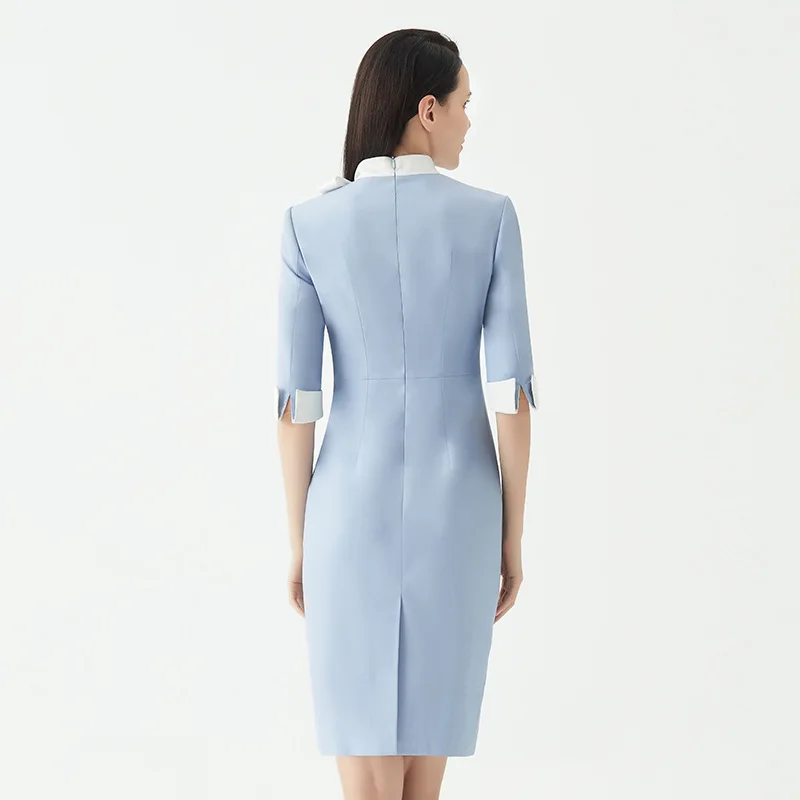 Custom new fashion office light blue slim Ladies Career Dresses