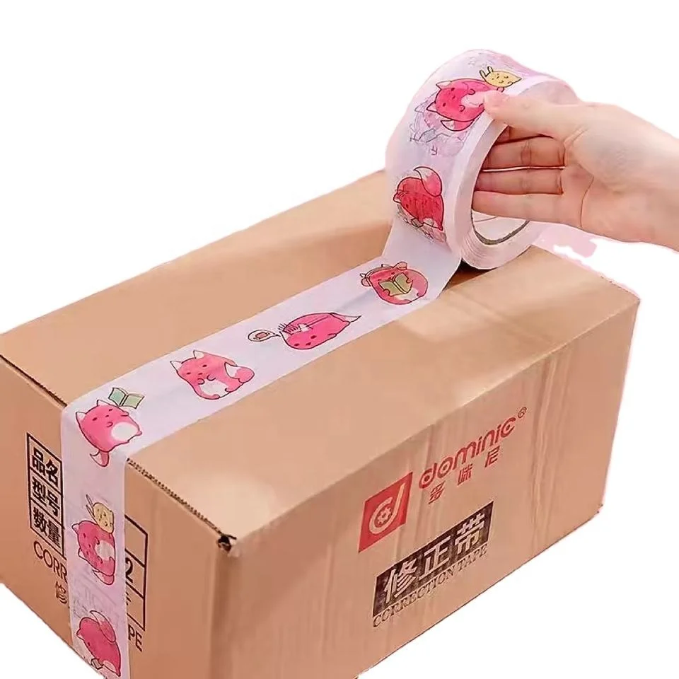 Custom printed logo clear packaging tape self adhesive yellow brown colored carton sealing BOPP packing tape