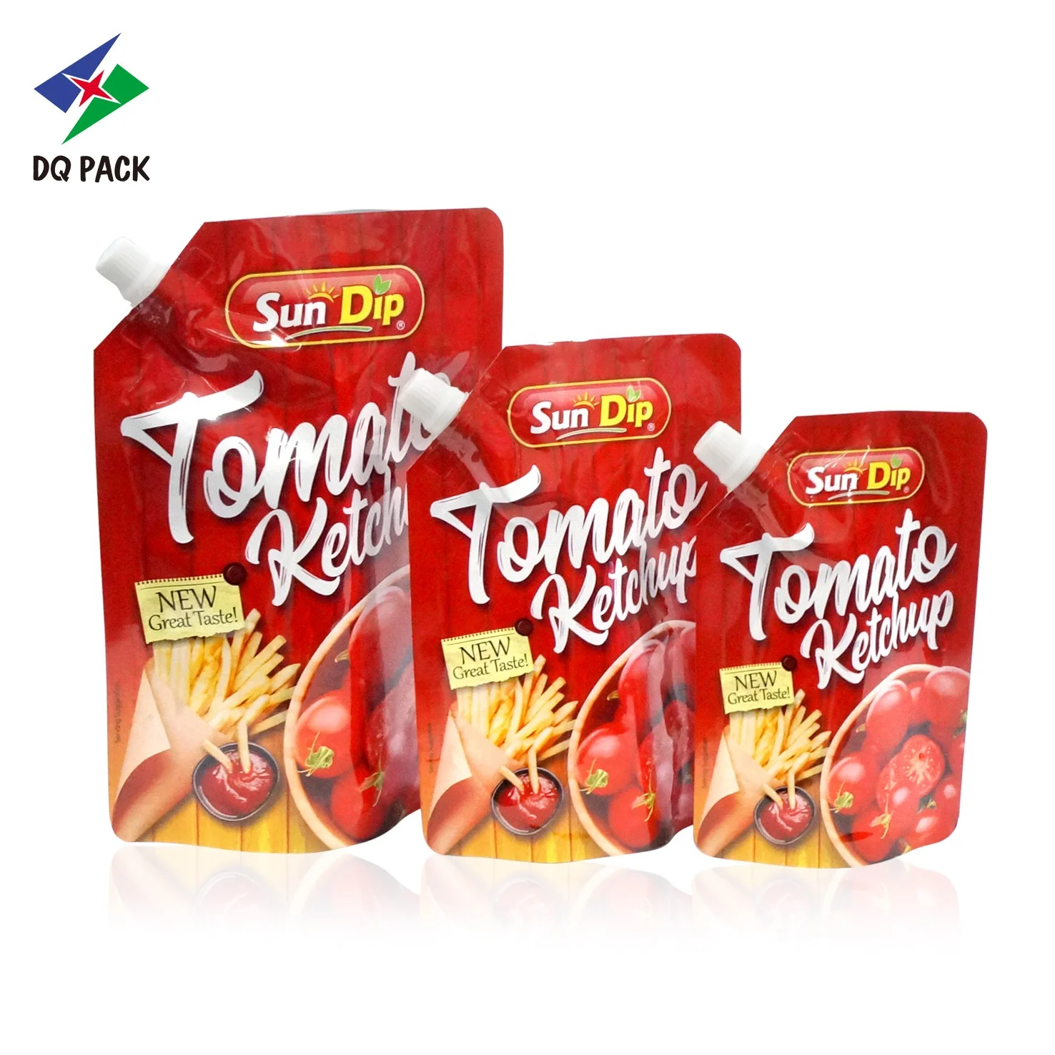 DQ PACK Custom Printed Reusable 250g 500g 1kg Ketchup Tomato Chili Sauce Nozzle Bag  Corner Spout Pouch
