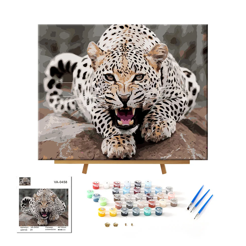 Wholesale Diy Customized Wall Art Figure Abstract Animal Digital Oil Painting Blue Eyed Leopard Painting By Number