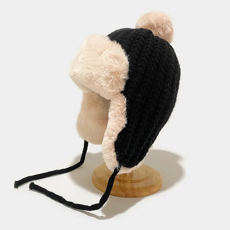 Wholesale Winter Christmas Thicken Warmth Ski Snow Outdoor Sport Comfortable New Year Red Knitted Plush Trapper Hat