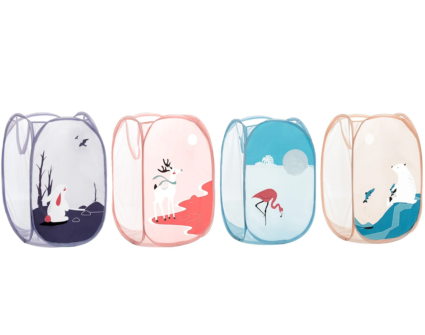 High Quality Folding Cartoon Laundry Hamper Folding Pop-up Dirty Clothes Mesh Laundry Basket