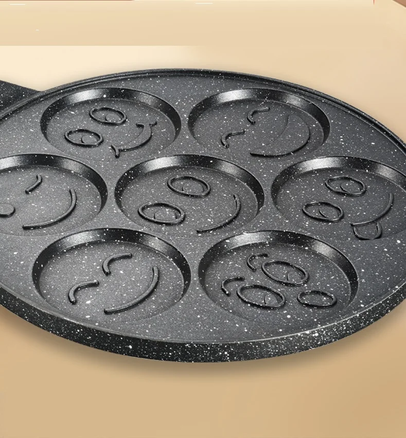 High Quality 7 Holes 27cm Smiley Face Mini Die Cast Aluminum Pancake Pan Non-stick Saute Pans