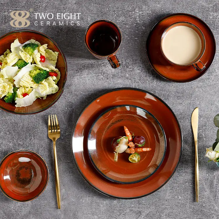 Orange Ceramic Dishware Set China Dinnerware Wholesale Porcelain Dinner Set plates ceramic dinnerware set for sale