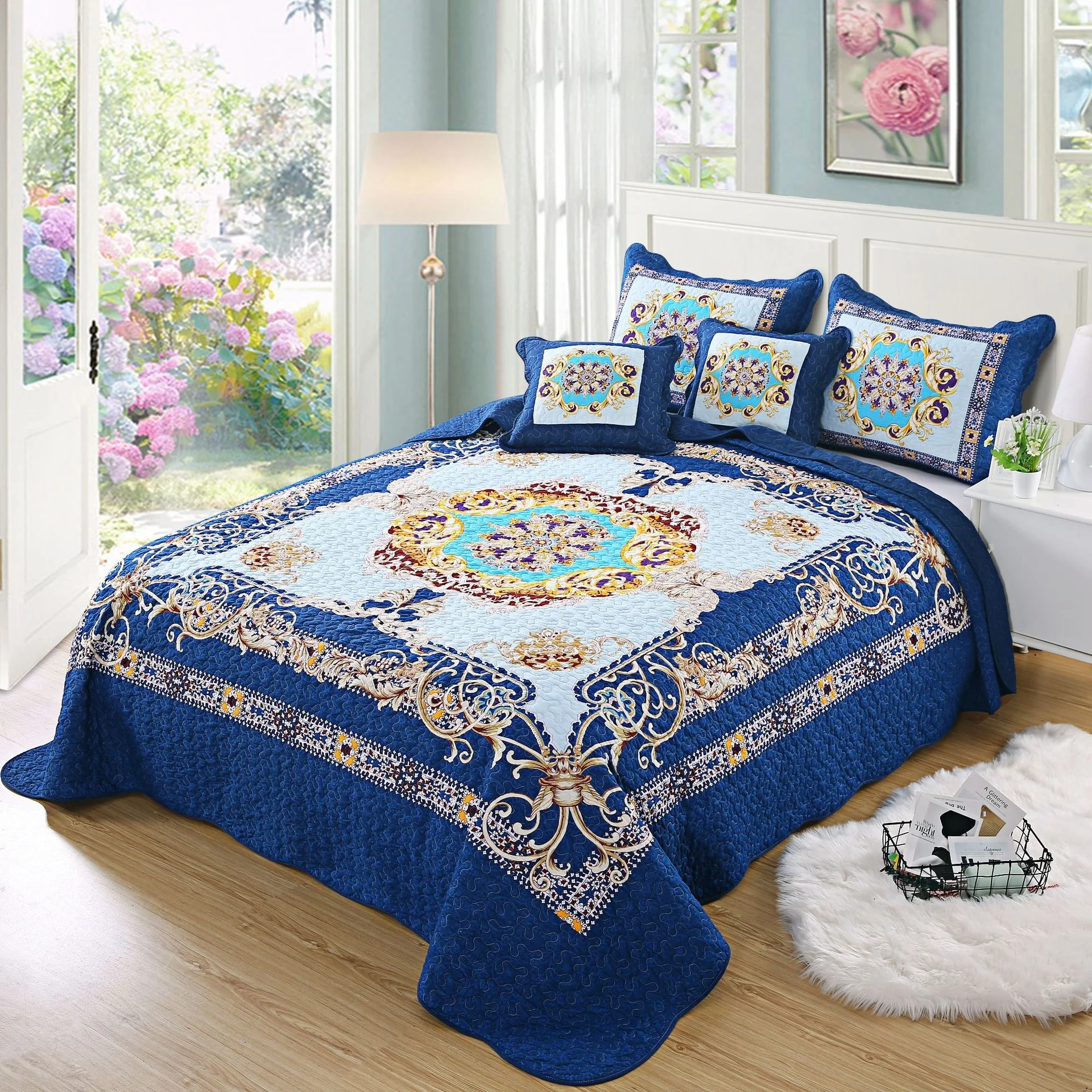 Wholesale Custom 3pcs Luxury King Size 100% Cotton Embroidery Home Bed Sheet Bedding Sets